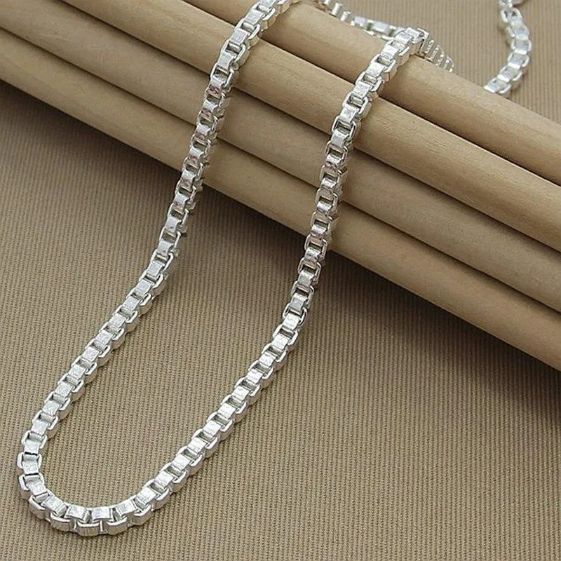 Chains Classic Really 100% 925 Sterling Silver Box Chain Necklace Fashion Men & Women 3mm 18-26 Inch Choker Hip-hop Punk Jewelry233B
