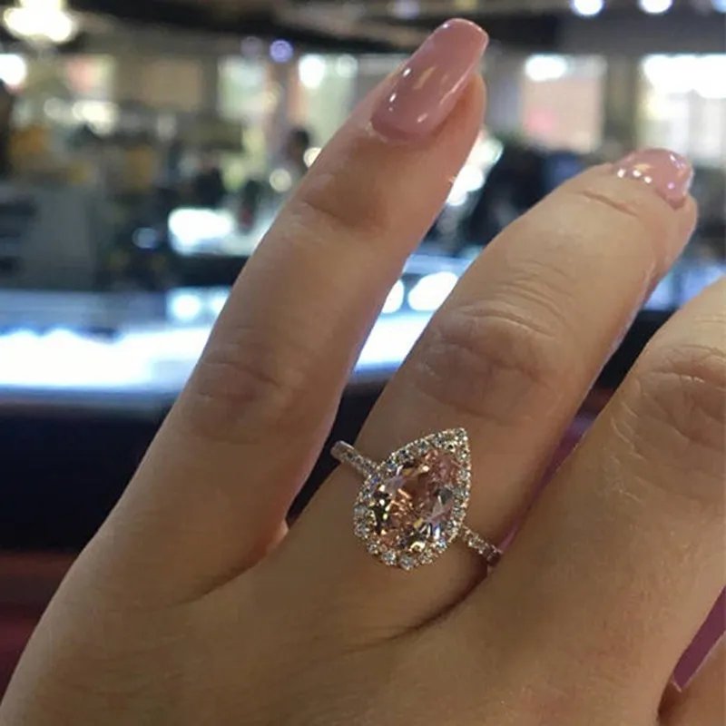 Anello nuziale set anello di fidanzamento a pera in oro rosa BandAnniversaryMoissanite Ring Setbridal Size 510 Irish Ring6189924