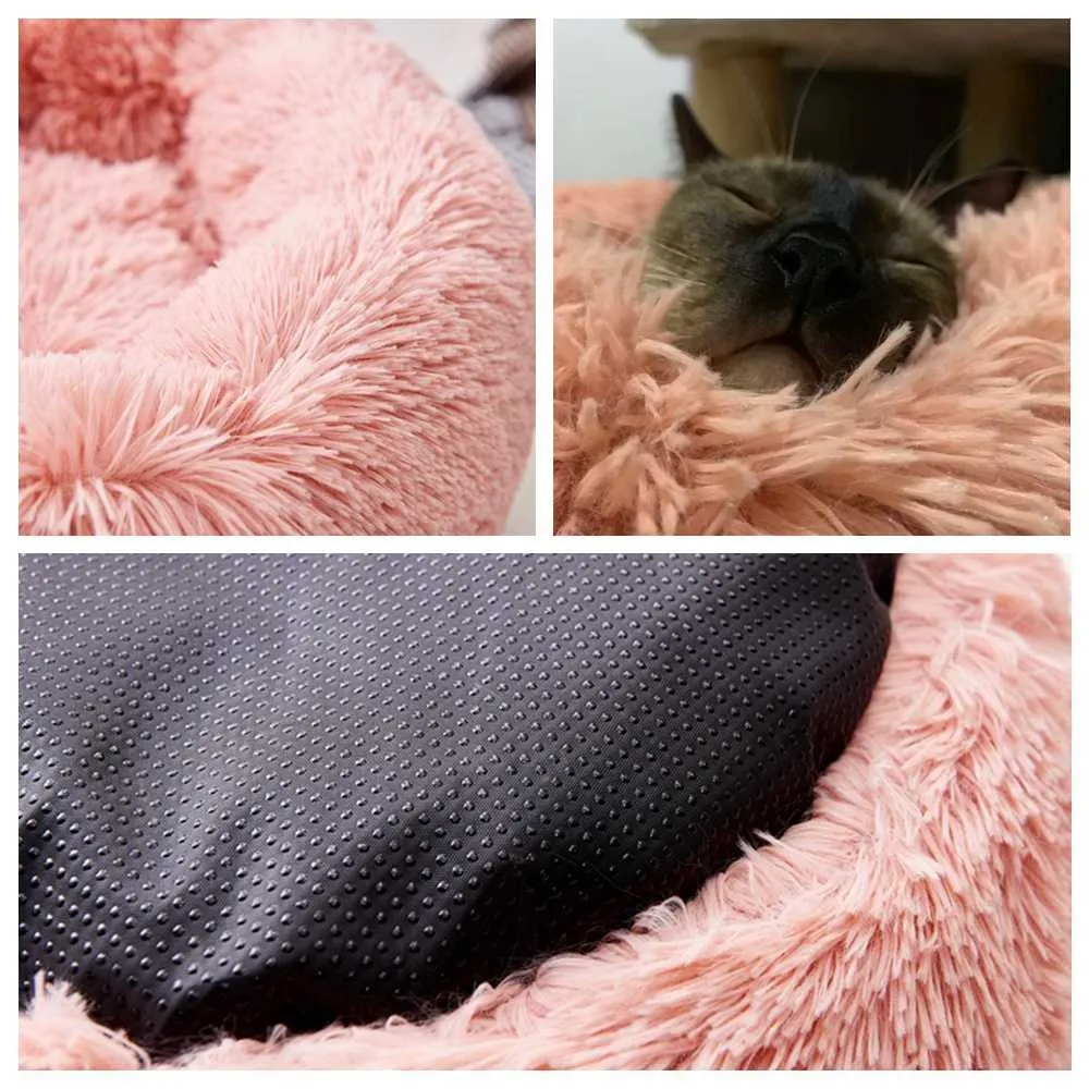 Lits pour chat rond confortable lit pour chien apaisant pour chats lit apaisant chien anti anxiété maison pour chat polaire guimauve chat coussin de lit 210722