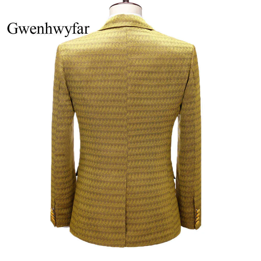 Gwenhwyfar Luxury Gold Jacquard da uomo smoking la festa nuziale abito da sposo 2021One Button Blazer splicing Vest linea laterale sui pantaloni X0909