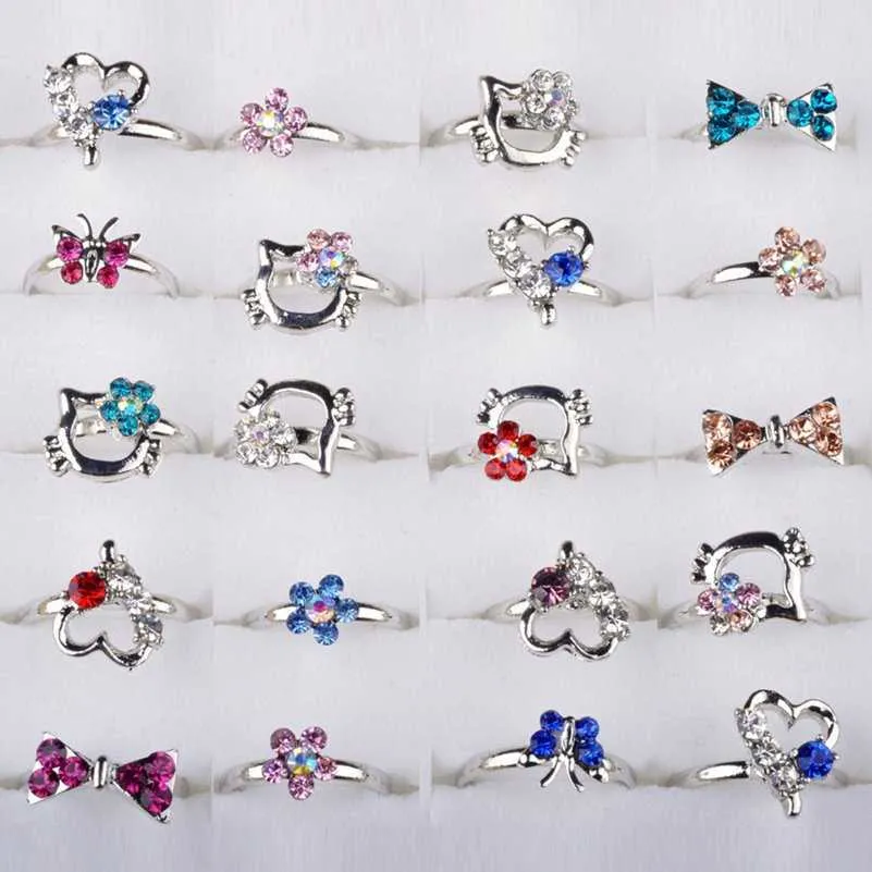 mieszaj partie Śliczne kryształowy dhinestone dzieci Regulowane srebrne pierścienie kolorów biżuterii