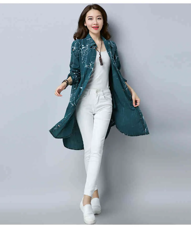 Plus Size Kimono Blouse Tunic 3d Printed Long Blusas Femininas Spring Autumn Sleeve Cotton Linen Shirt Tops Mujer 210518