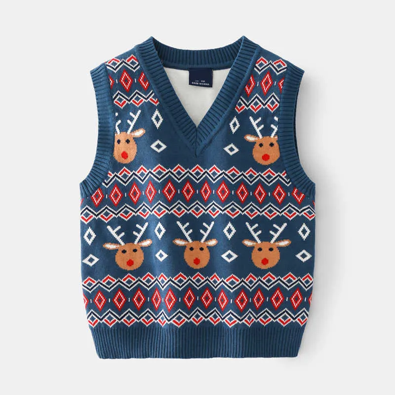 4-8T Toddler Kid Baby Boys Girls Christmas Sweater Vest For Childrens Autumn Winter Clothes Knit Pullover Top Tank Xmas Knitwear Y1024