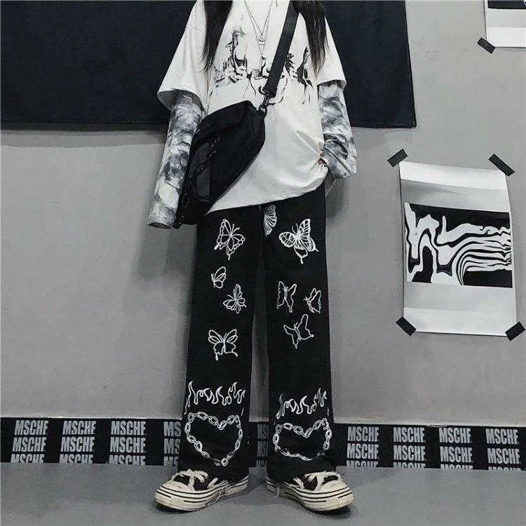 Vrouwenbroek Streetwear Gothic Oversize Wide Leg Broek Casual Hip-Hop Y2K Harajuku Femme Pantalon Vintage Dark Pant Esthetic Q0801