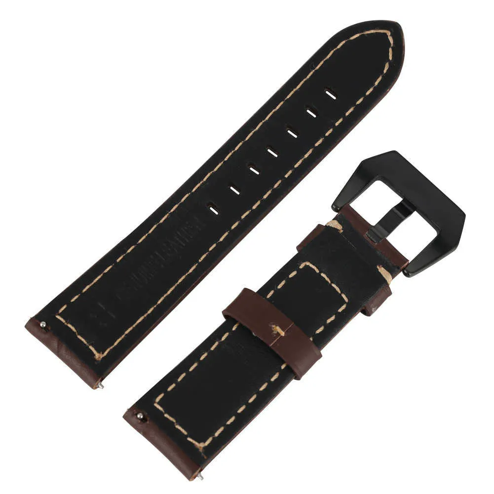 Men Brown Watch Band 20mm 22mm 24mm 26mm Genuine Leather Watches Strap Black Pin Buckle Wristwatch Accessories Replacement Belt H0915