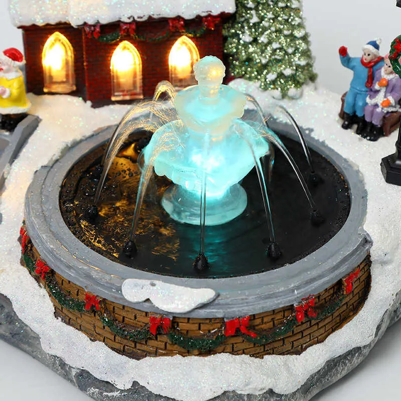 2022 Noël Village Décoration Neige Maison De Noël Musique Lumineux Peut Pulvériser De L'eau Ornements année décor à la maison 211019
