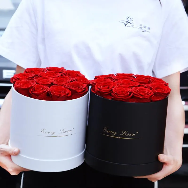 Högkvalitativ 12st 4-5 cm bevarade eviga rosor med låda år Alla hjärtans gåvor för evigt evigt rosbröllopsdekoration 276K