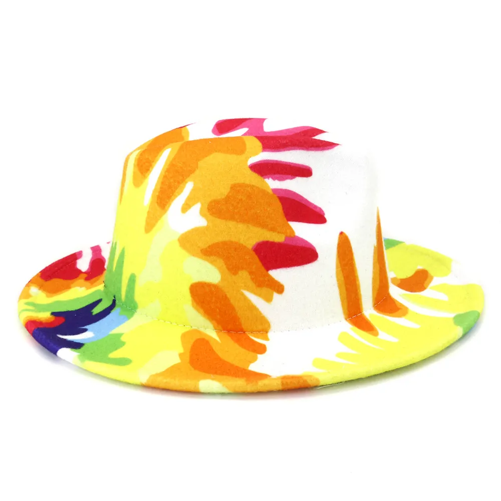 Färgglada breda brimkyrkor Derby Top Hat Panama Fedoras Hat For Men Women Artificial Wool Felt British Style Jazz Cap6166230