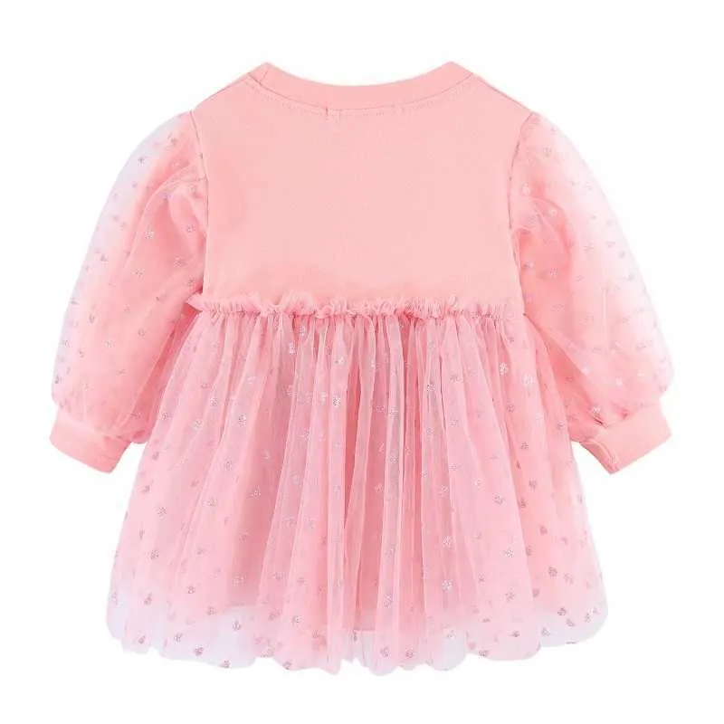 Mudkingdom Sparkle Heart Sweatshirt Dress for Toddler Girl Tulle Sleeve Dresses Fluffy Kids Clothes Girls Spring Autumn Wear 210615