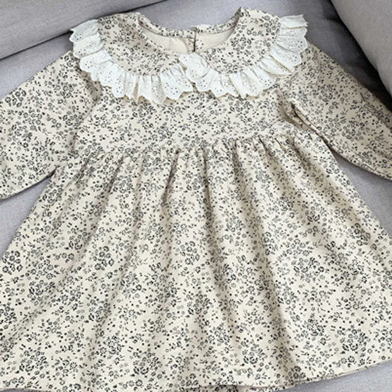 Printemps été filles robe Style coréen Floral mignon col en dentelle à manches longues bébé enfants vêtements pour enfants pour fille 210625