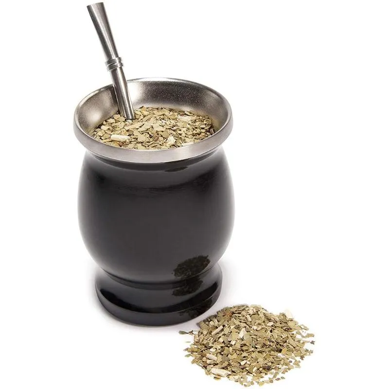 Tasses Yerba Mate ensemble de tasses à thé à la gourde naturelle 8 onces de paille en acier inoxydable à Double paroi facile à nettoyer tasses à café isolées Taza Mug246G