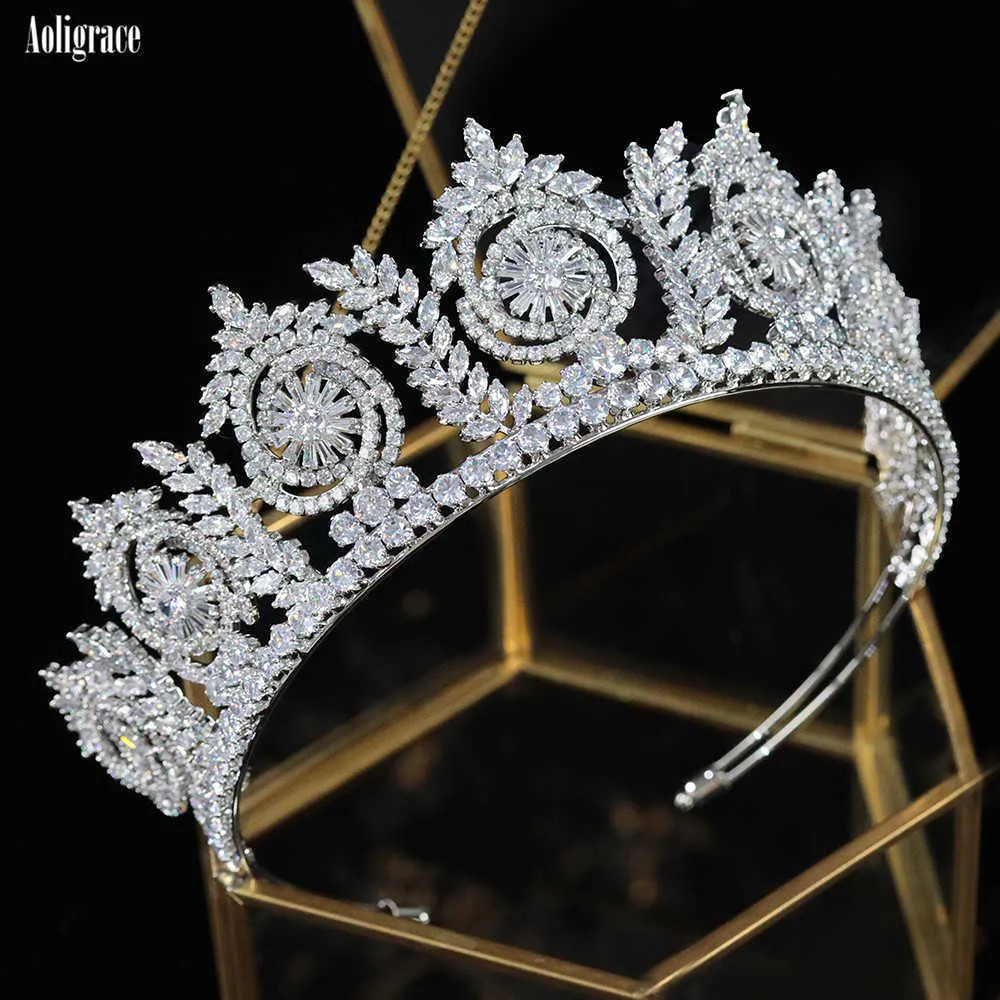 Vrouwen bruiloft cz kubieke zirkonia tiara's en kronen voor bruid prom quinceanera party haar zirkoon hoofddeksel bruids accessoires x0625