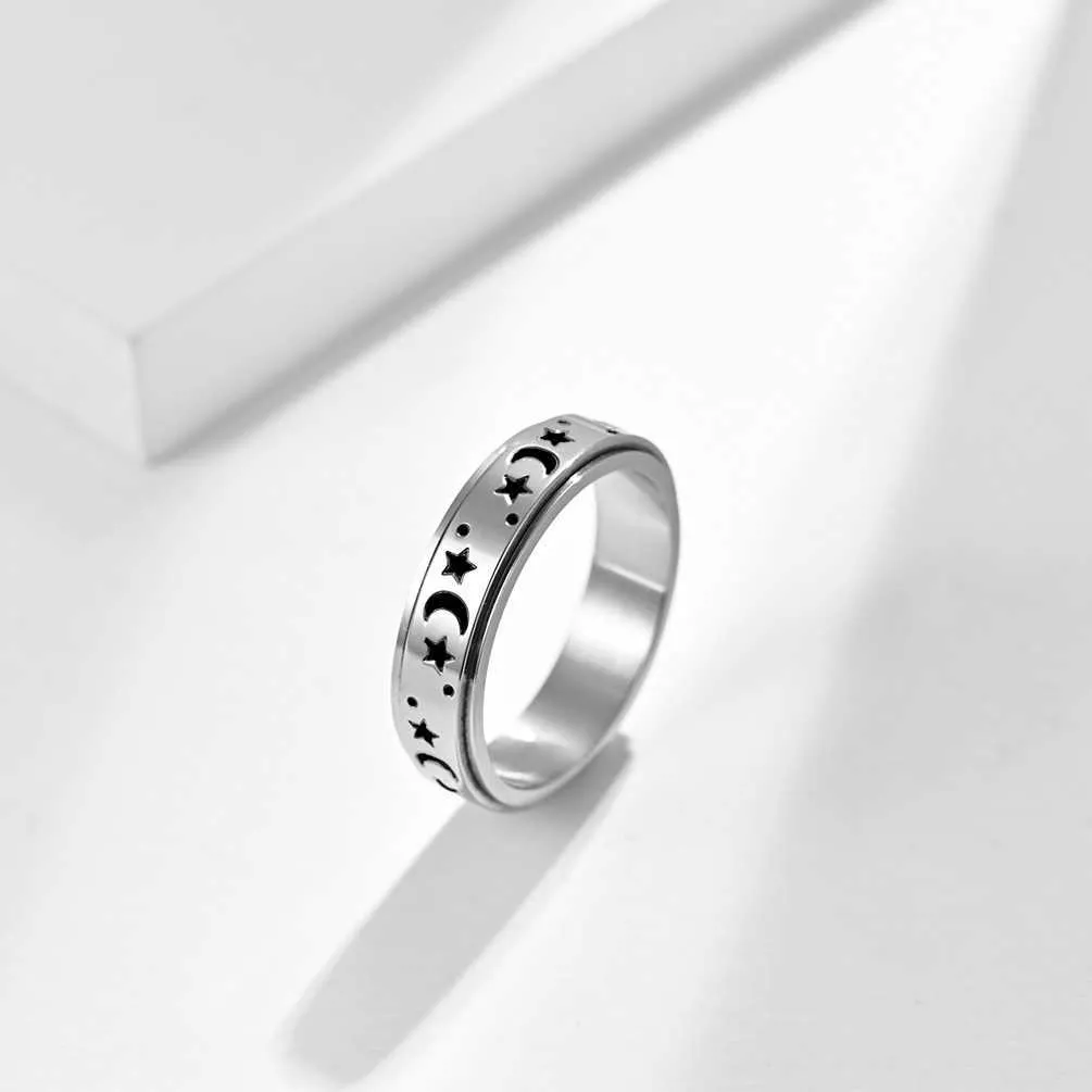 Anello coppie con catena rotante in acciaio inossidabile di moda, anello con fascia esterna sabbiata, anello meraviglioso, regalo donne X0715