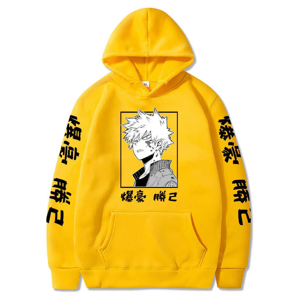 2021 Japan Anime Min Hero Academia Hoodie Kvinnor Män Harajuku Sweatshirt Pullover Hooded Jacka Sportkläder Enkel klassisk Svart H0910