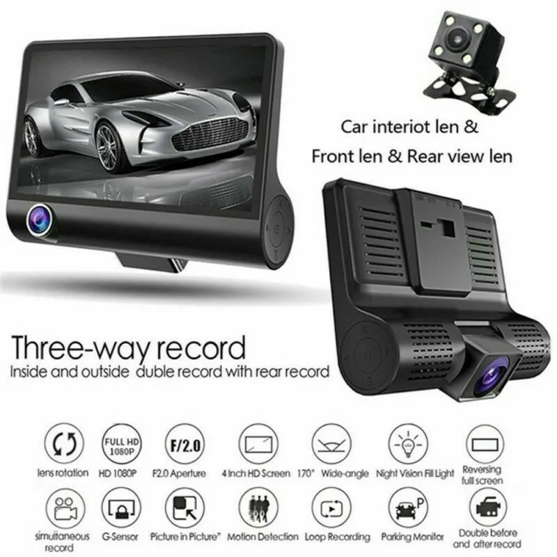 HD Auto Dvr Dash Cam 4'' Video Recorder Auto 3 Objektiv Mit Rückansicht Kamera Dashcam DVRs Nachtsicht Camcorder