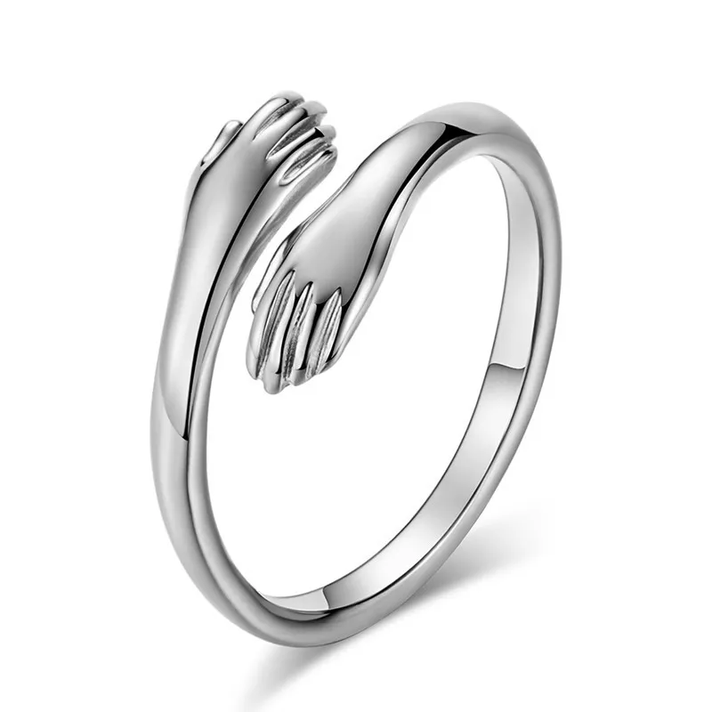 2 stks paar minnaar's romantische verstelbare ring voor vrouwen meisjes knuffelen handen open ring fit bruiloft band vinger stapelbare ringen