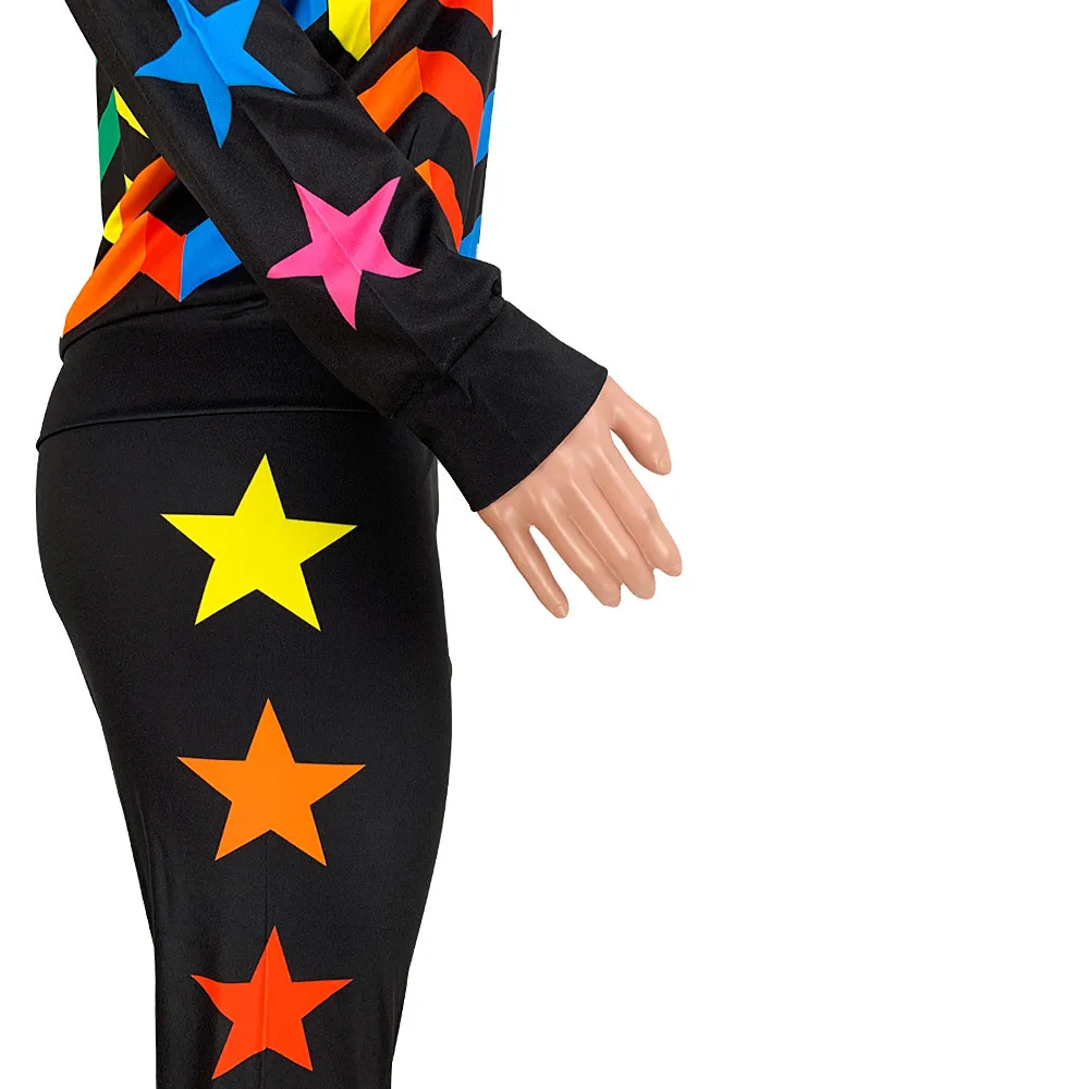Winter Spring Women Sets Star Print Tracksuits Full Sleeve Top + Byxor Suit Two Piece Set Sporty Night Club Party Outfits GL6218 x0428