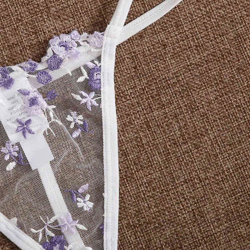NXY SEXY SET Women's Lace Broderade Sexiga Underkläder Underwire Samla BH och Panty Set Tunn Mesh See-Through Thong Erotic Underkläder Vit 1127