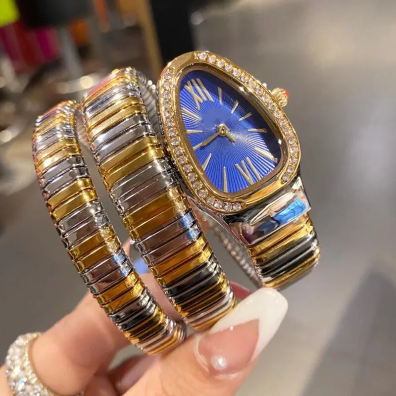 Gratis schip Special Snake Design Watch voor vrouwen luxe dames armband polshorloge rose goud zilveren diamanten vrouwelijke horloges ijs uit tria 265m