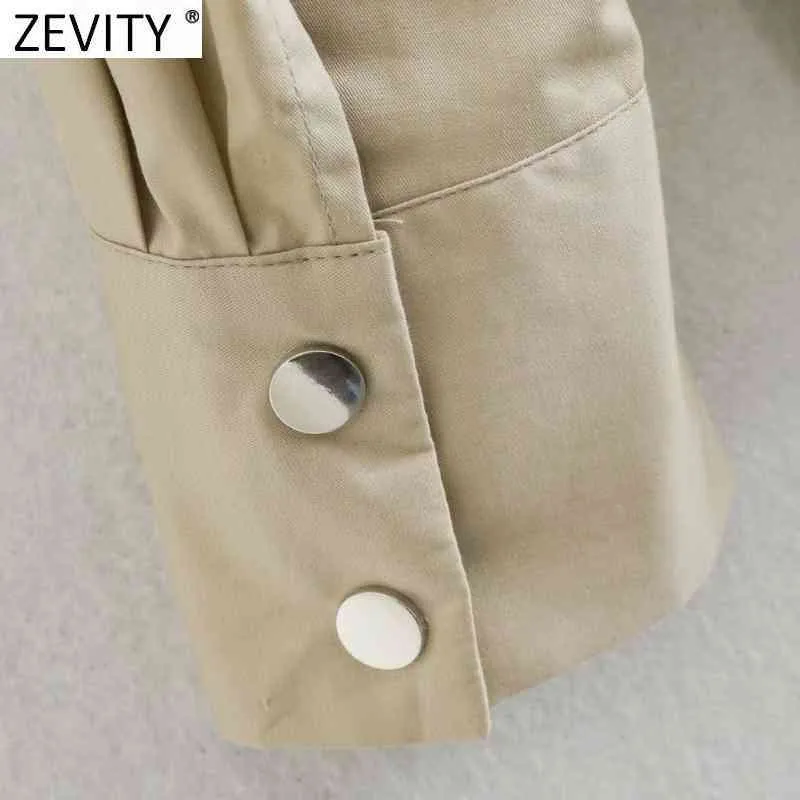 Women Safari Style Double Pockets Patch Zipper Smock Blouse Office Lady Retro Elastic Shirts Chic Blusas Tops LS7533 210420