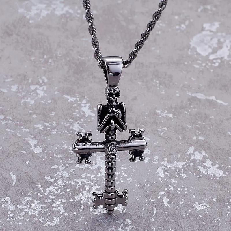 Colliers Punk avec pendentif crâne maléfique pour hommes, chaîne croisée en acier inoxydable, bijoux de motard gothiques, accessoires 202e