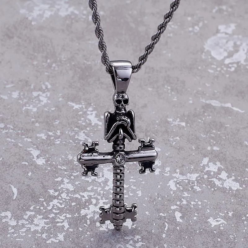 Punk mal crânio pingente colares para homens de aço inoxidável cruz corrente gótico motociclista jóias acessórios202e