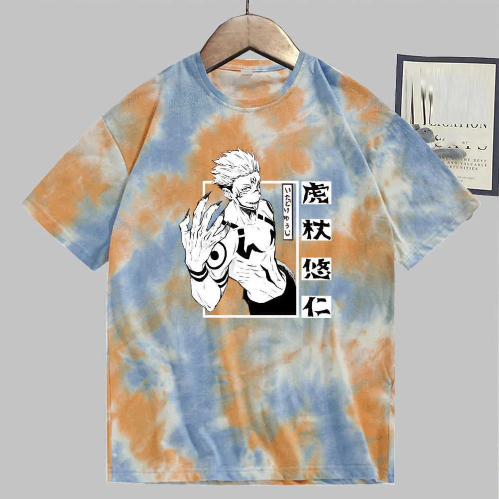 Jujutsu Kaisen Itadori Anime T-shirt Mode manches courtes O-cou Casual Tie Dye Uniex Tissus Y0809