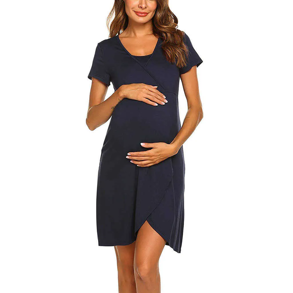 Kvinnor Maternity Klänningar Sommar Nursing Kortärmad Nattklänning Solid Tunika Breastfeeding Kläder Sleepwear Graviditet Y0924