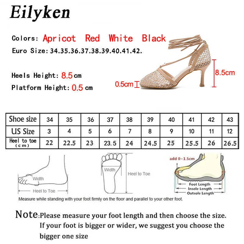 Eiluken Design Sexy Oddychający Siatki Kobiety Pompy Moda Hollow Out Hold Heels Letnia Kostki Sandals Damskie Buty 210624