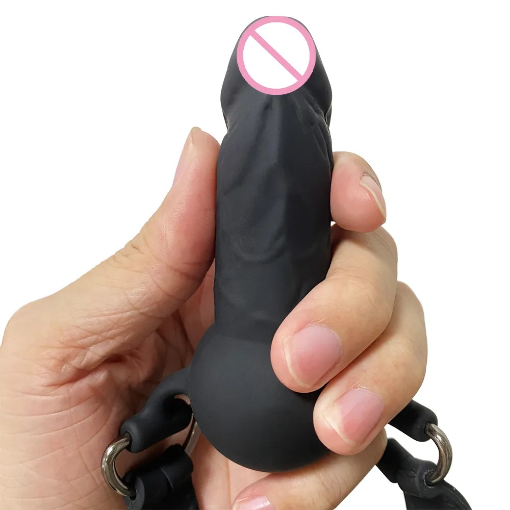 Massage-Dildo-Knebel, verstellbarer Silikon-abschließbarer Ball für BDSM-Spiele, Penis-Mundknebel, SM-Hahn, Sexspielzeug für Erwachsene, Geschirr, Bondage-Fesseln