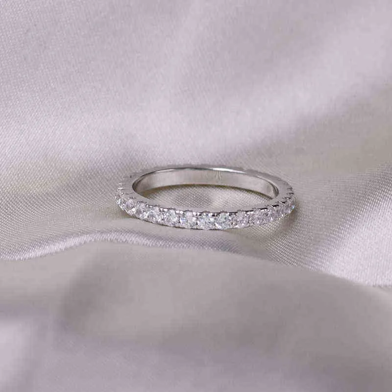 Ovas 100% 925 Sterling Silver Sparkling Full 2mm Alto Carbono Diamante Anéis para Mulheres Top Quality Party Fine Jewelry Atacado 211217