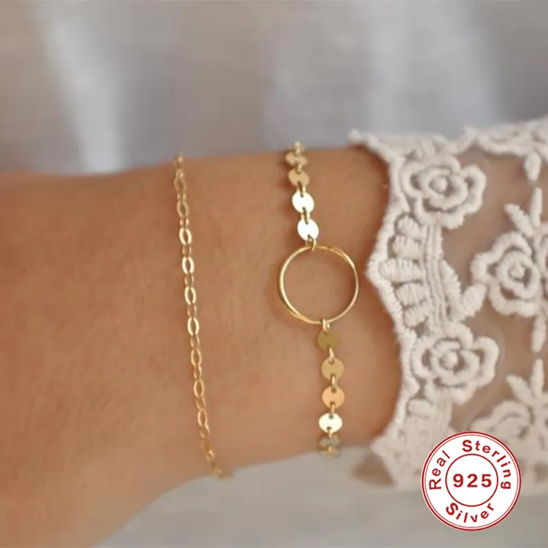 Aide – Bracelets en argent Sterling 925 pour femmes, cercle de gaufrettes, Design de personnalité Simple, mignon et sauvage, bijoux à breloques à la mode