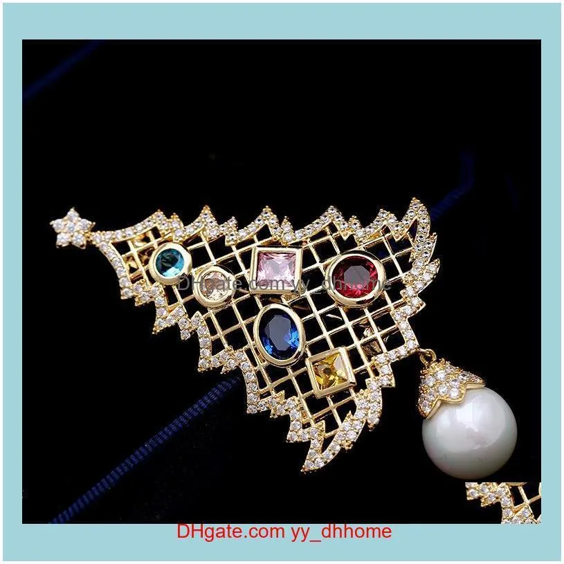 2019 Winter new pearl series brooch micro-set ochre Christmas tree pine brooch high quality luxury temperament ladies pin accessories