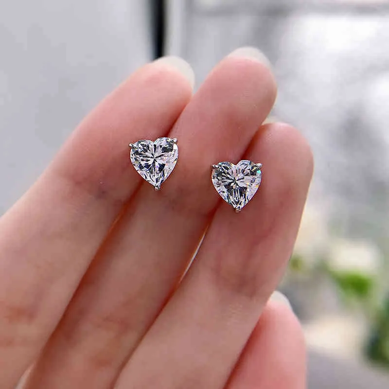 100% argento sterling 925 cuore di pesca 7 * 7mm quotidiano semplice orecchini di diamanti ad alto tenore di carbonio le donne festa di fidanzamento gioielleria raffinata
