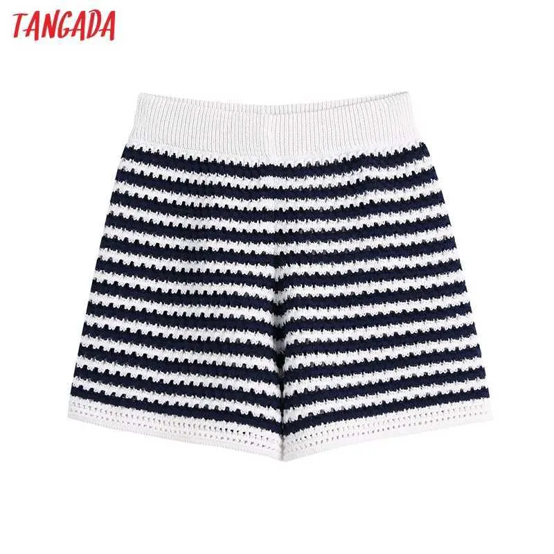 Tangada femmes élégant rayé jupe Shorts été décontracté tricot Shorts pantalons BE689 210609