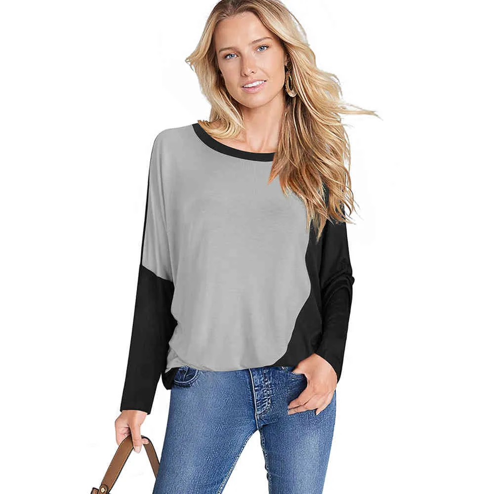 Nice-forever herfst vrouwen mode chic patchwork t-shirts Casual Oversized Tees Tops T058 210419