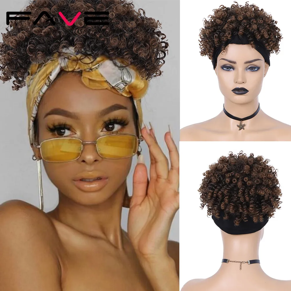 Hoofdband Wig Afro Kinky Kinky Krullen Black Tulband Ombre Bruine Synthetische haarband Warmtewarmingsbestendige vezels voor zwart Witte WomenFactory Direct