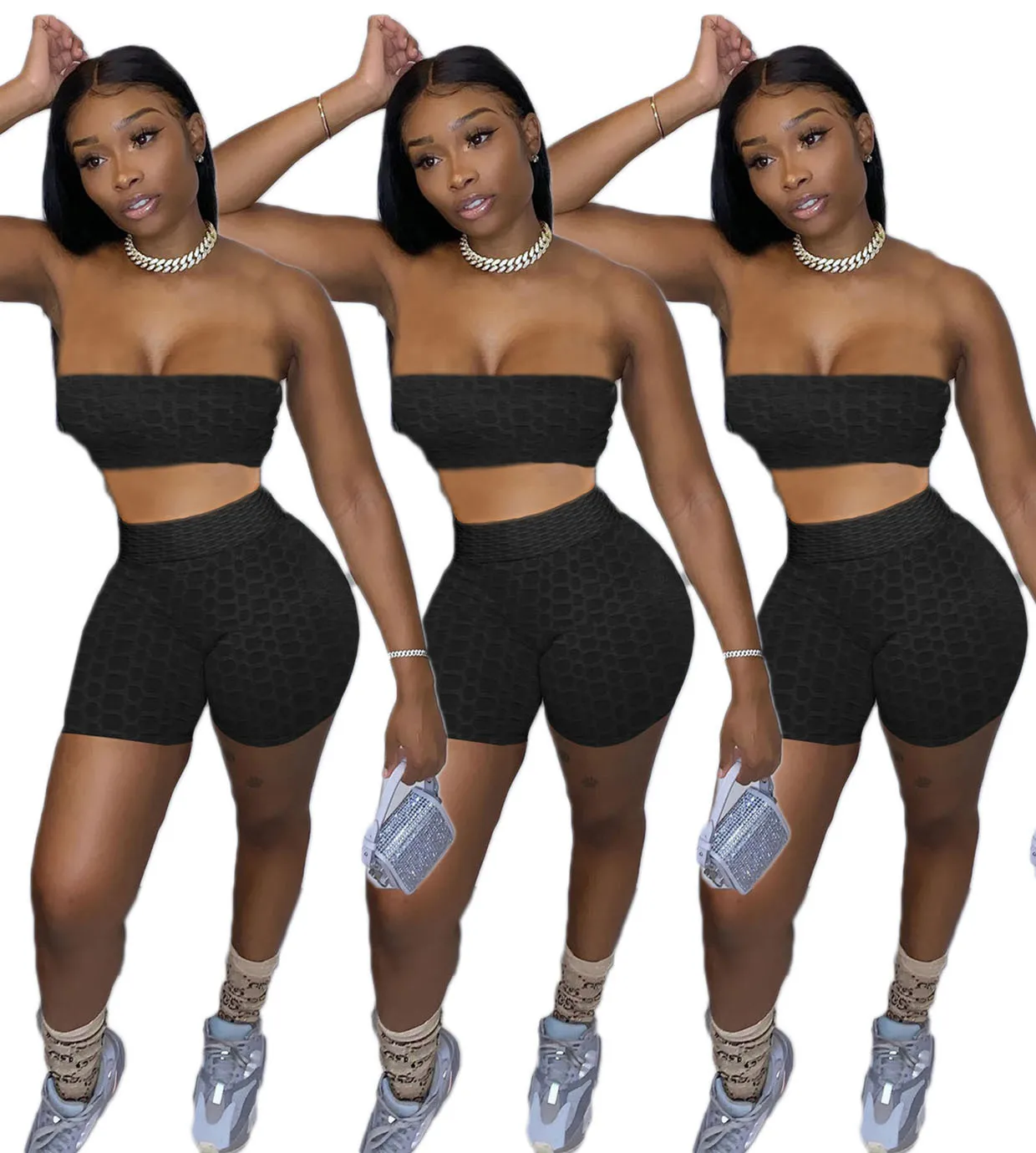 Women Tracksuits short set Yoga Outfits Tight Sexy Strapless Top Small Bra Shorts Leisure Sports High Elasticity Suit