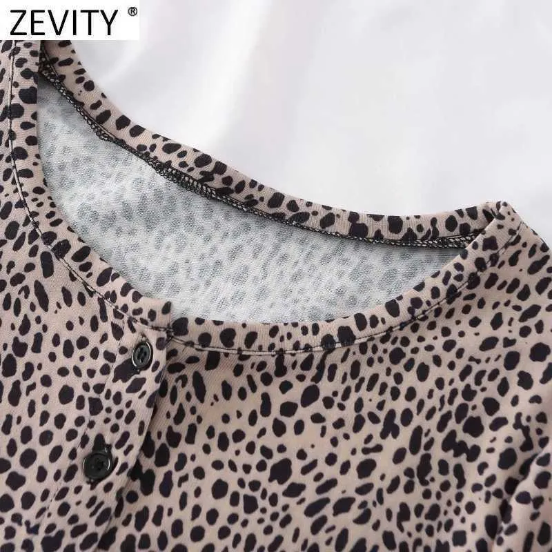 Zevity Women Fashion Leopard Drukuj krótka szczupła bluzka Francuski żeński Podstawowy Krótki Rękaw Dorywczo Koszule Chic Chemise Topy LS9164 210603
