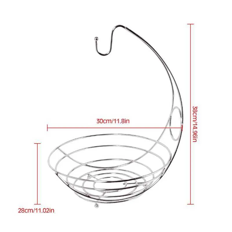 2 i 1 kreativ härlig krom Bananhängare Fruktskål Trädhållare Förvaringskorg Ställkrok 210609