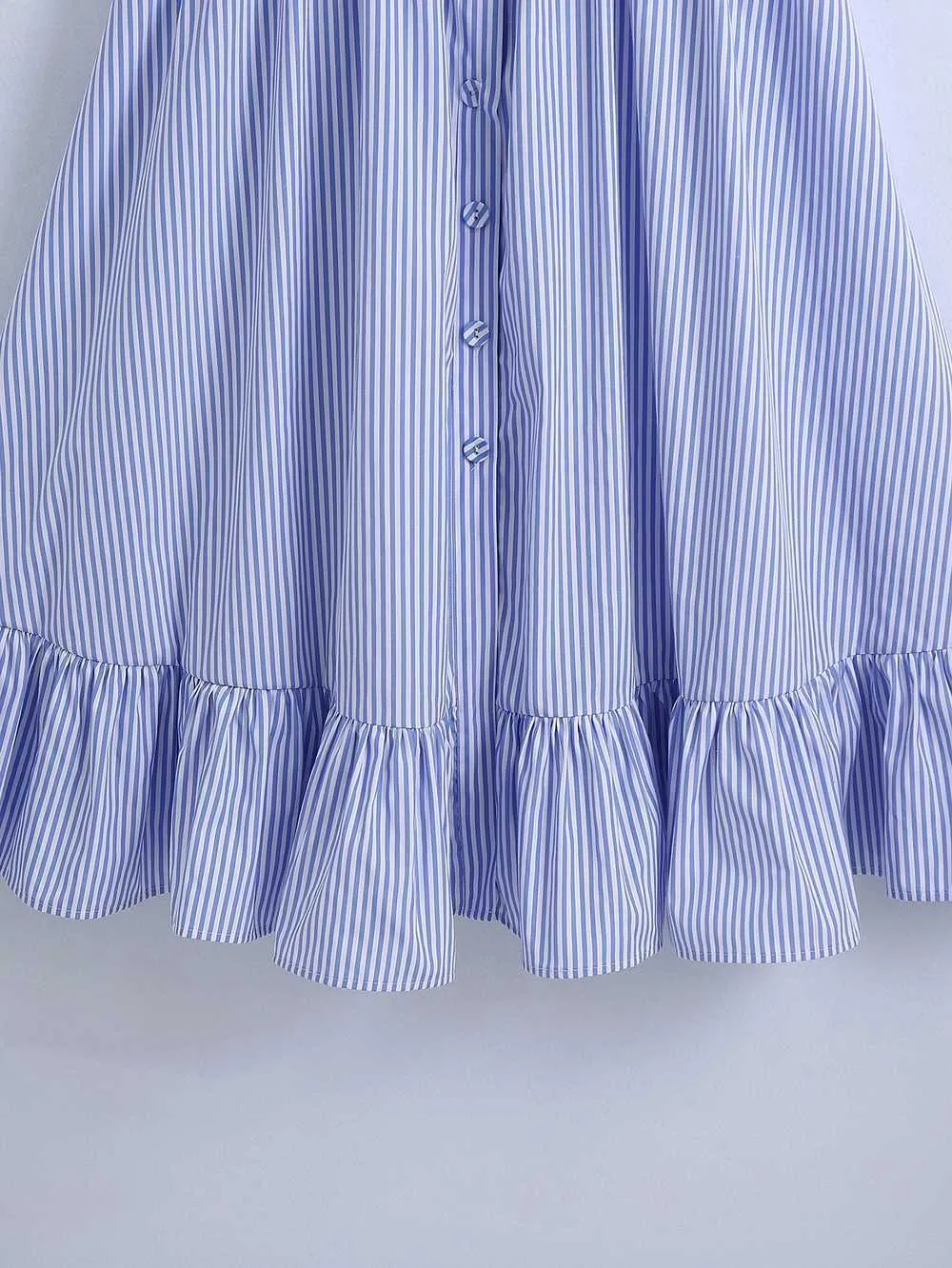 Kvinnor Striped Dress Summer Fashion Frill Sleeve Modern Lady Sundress 210602