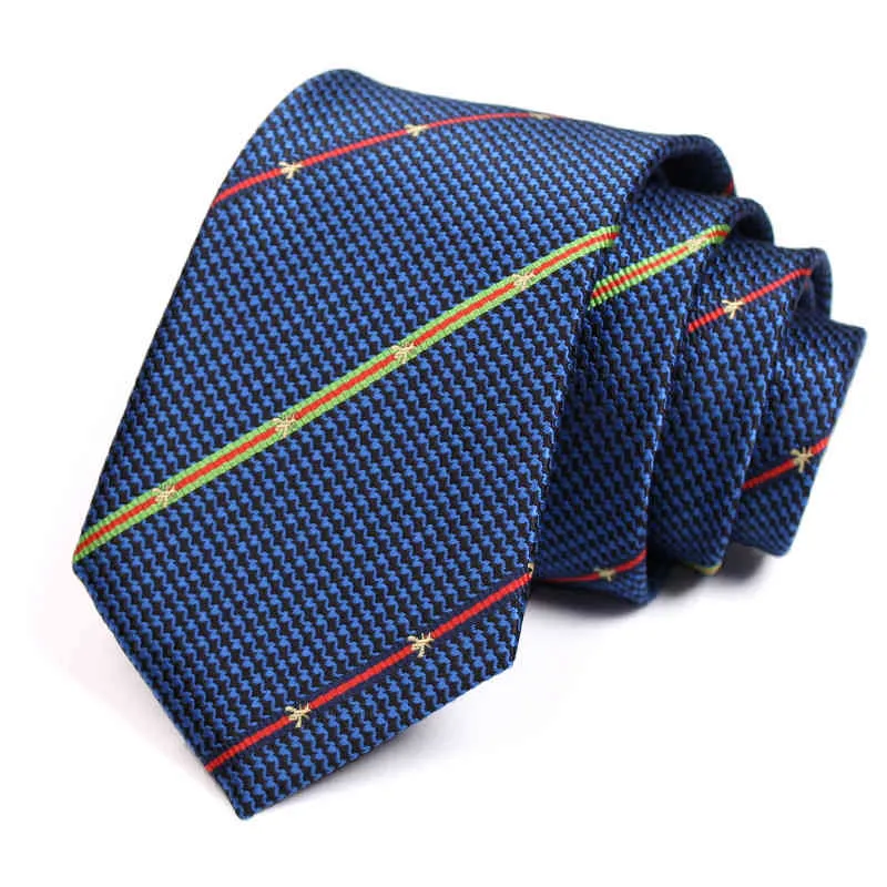Marque rayé 7CM affaires cravate pour hommes mode luxe mâle robe costume bleu cravate fête mariage avec boîte-cadeau