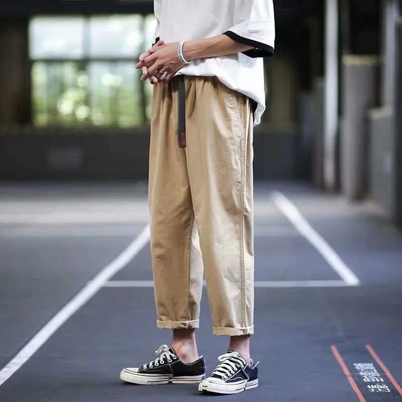 Pantaloni da uomo il tempo libero alla moda Pantaloni lunghi larghi in vita elastica stile inglese Pantaloni casual da strada Harajuku Pantaloni sportivi adolescenti X0723