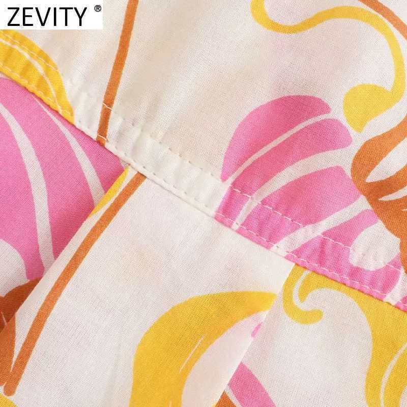 Zevity女性のファッションスタンド襟トーテム花柄ブラウス女性長袖シックな着物のシャツポケットBlusas Tops LS9395 210603