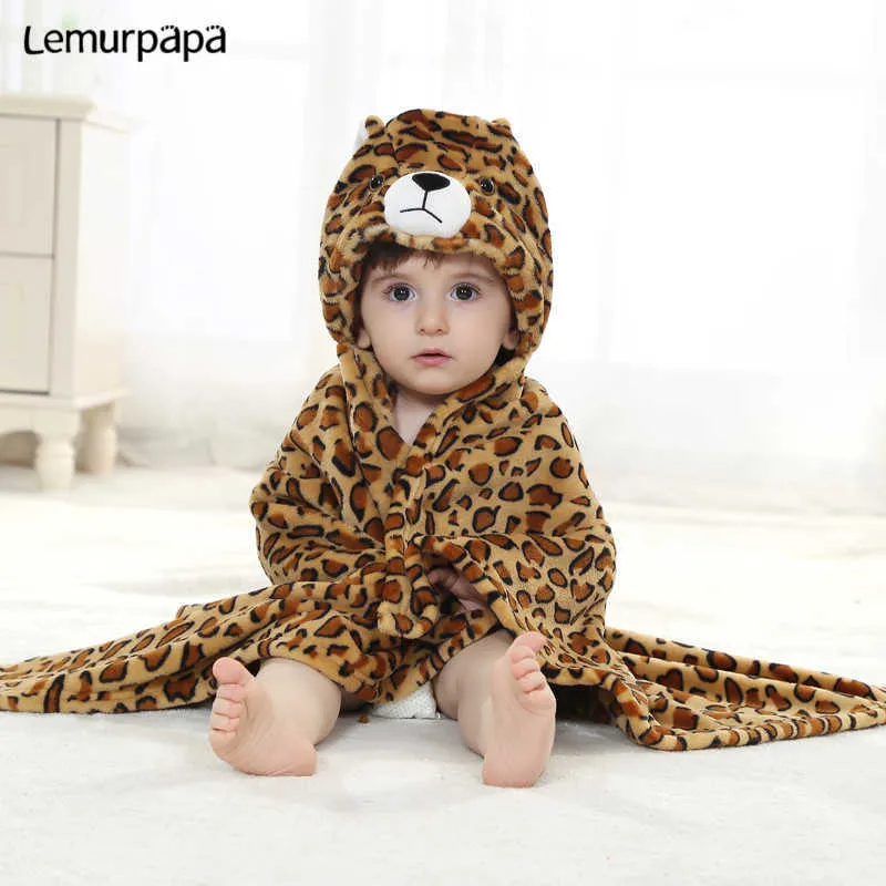 Leopardo Bonito em forma de bebê nascido toalha com capuz roupão de banho desenhos animados pato macio macio cobertor banho toalla bebê s 210728