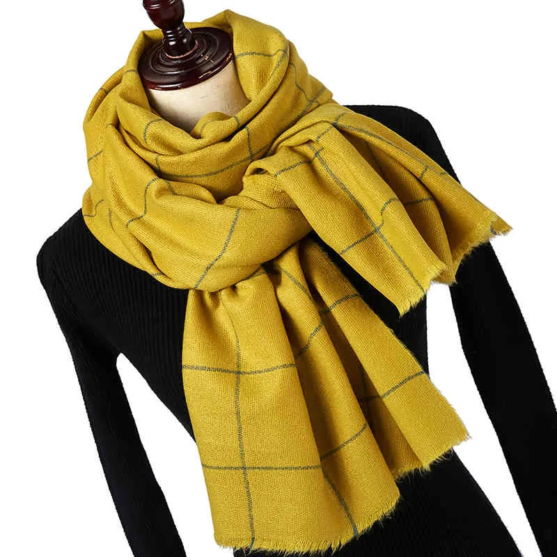 女性レディースカシミヤパシュミーナロングスカーフ厚い暖かいケープのための冬のソルダーの色の編み物のファッション