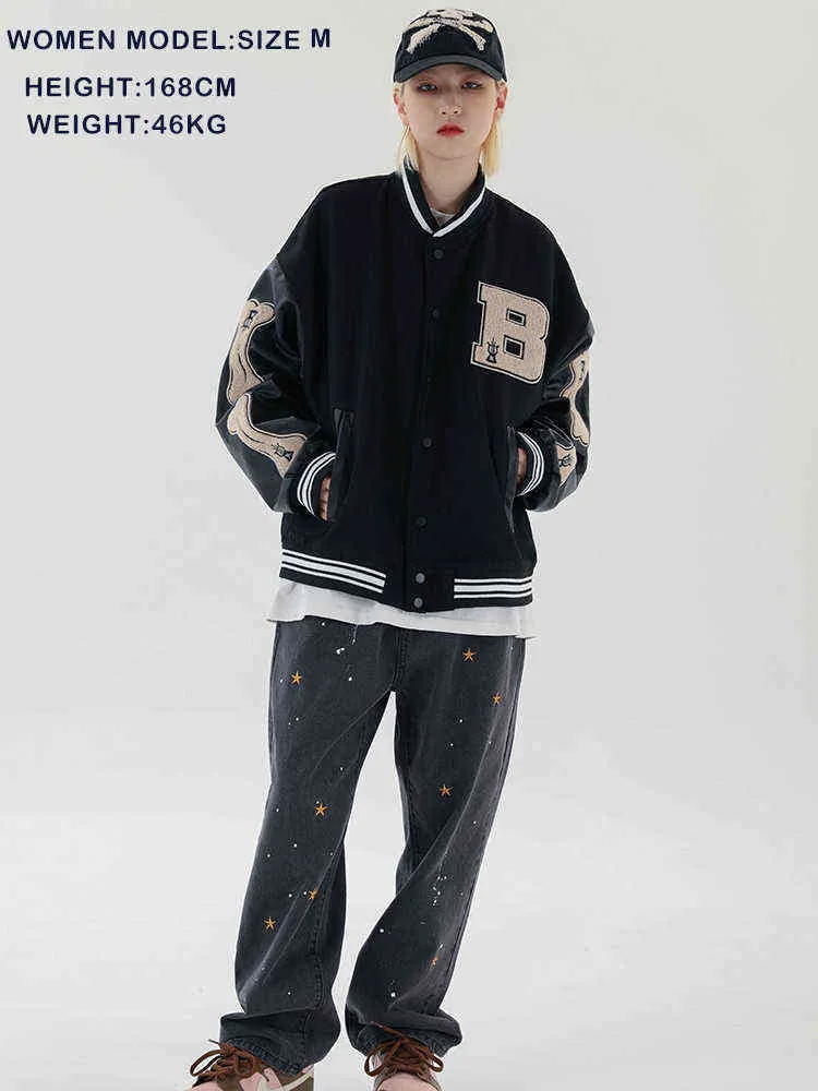 LACIBLE SS Hip Hop Furry Bone Patchwork Color Block Giubbotti Uomo Harajuku Streetwear Bomber Giacca da uomo Cappotti da baseball Unisex 211029