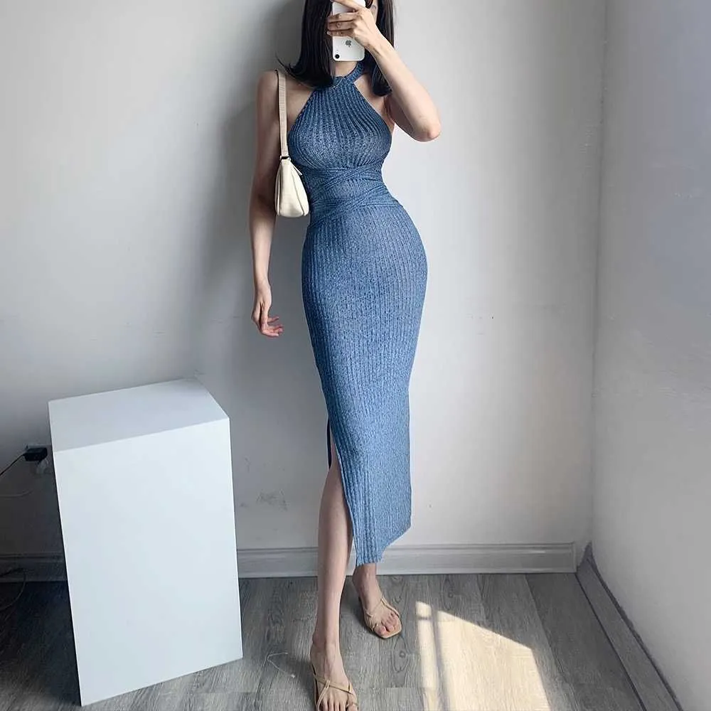 Roupas de verão Sexy Bodycon Dress Club Outfits para Mulheres Aniversário Elegantes Prom es Long es Longless Blue 210604