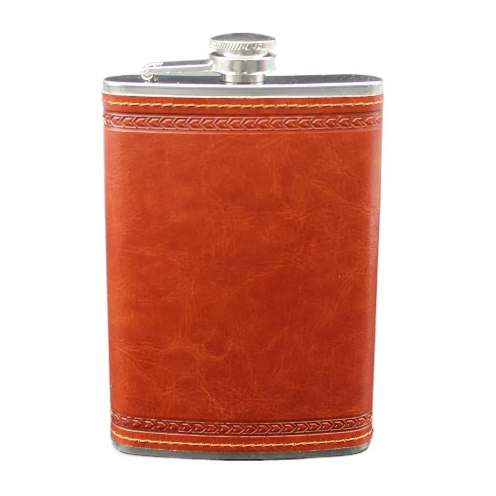 9oz Edelstahl-Taschenflasche aus Leder, Mini-Braun-Flachmann, Weinflasche, Whiskey-Alkohol-Flasche, Outdoor-Trinkgeschirr