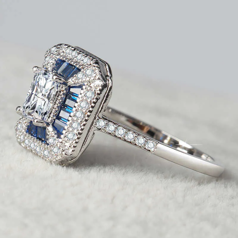 Bijoux de mariage en or 14 carats, bague saphir carrée pour femmes, péridot Anillos topaze bleue, pierres précieuses Bizuteria, bijoux en diamant Rings2350